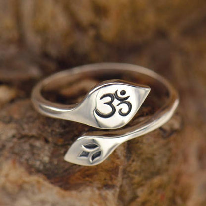 Sterling Silver Adjustable Lotus OM Ring