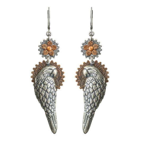 Parrot Earrings with Copper Flowers
