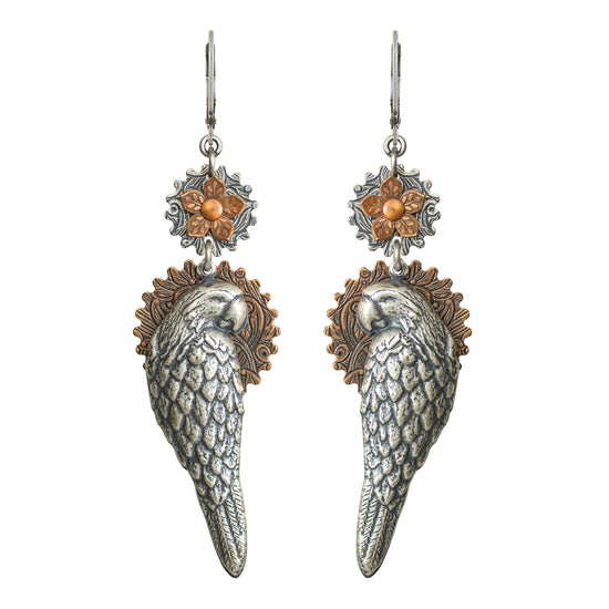 Parrot Earrings with Copper Flowers