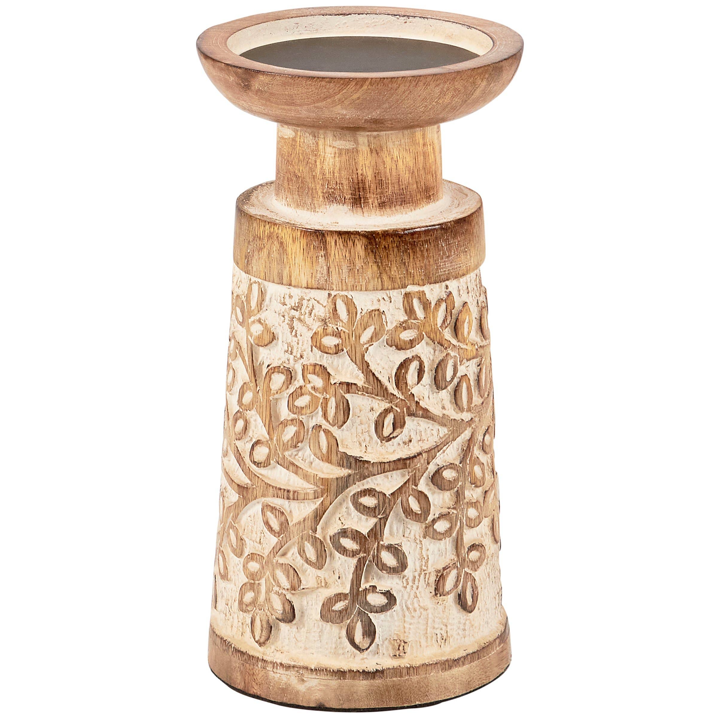 Wooden Candle Holder with Sculped Tree Branches