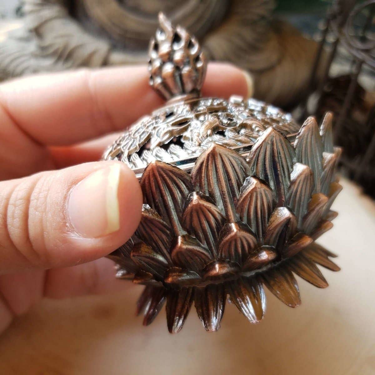 Cone Incense Holder - Lotus, Brass Metal Incense Burner
