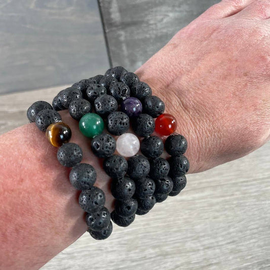 Lava Stone Bracelet with Gemstone Bead
