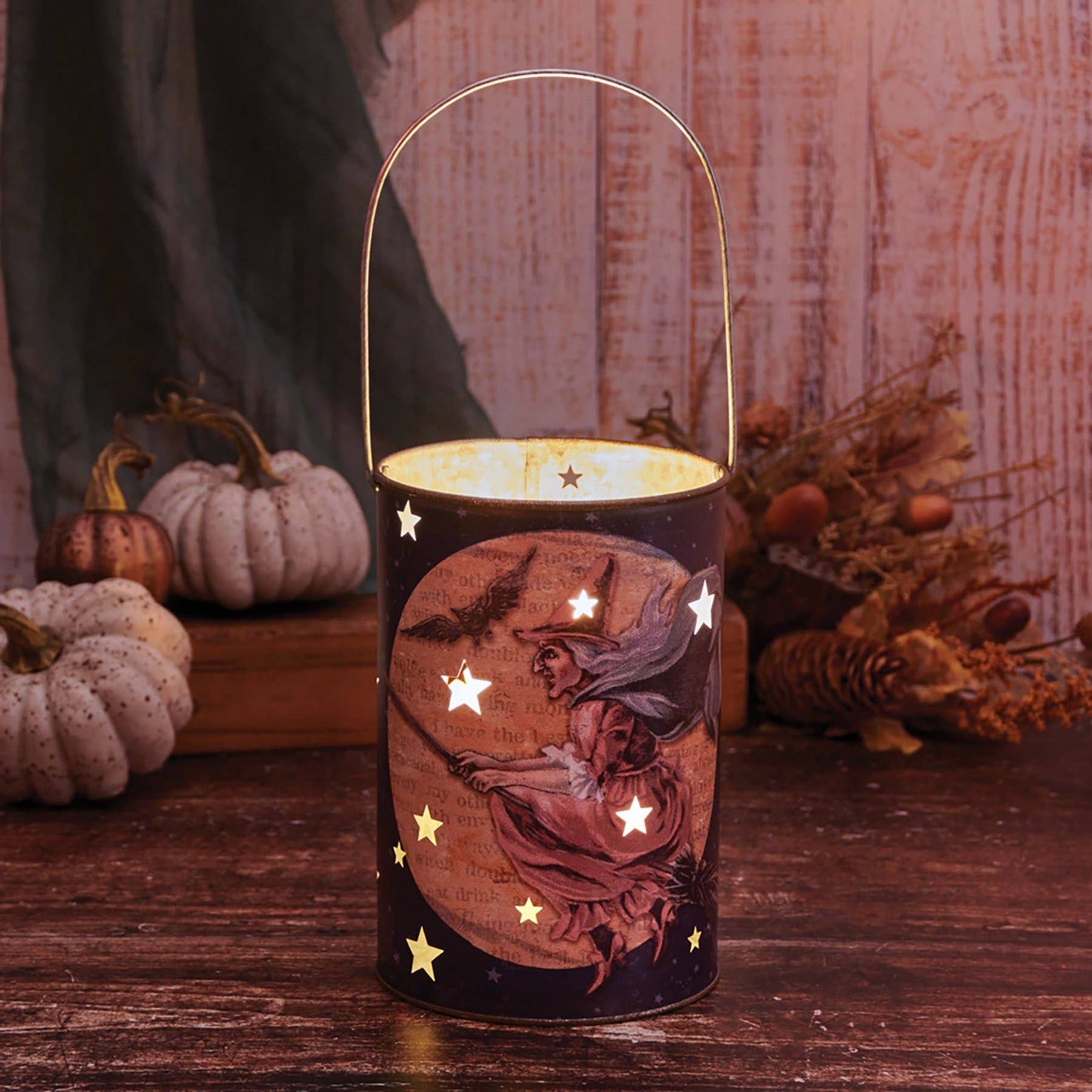 Midnight Witch Lantern - Metal with star cutouts