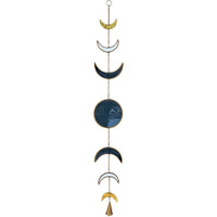 Hanging carved Glass & Metal Moon Phases Charm, 4 feet