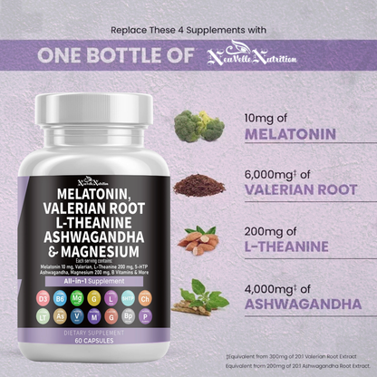 Melatonin, Valerian Root L-Theanine Ashwagandha Supplement