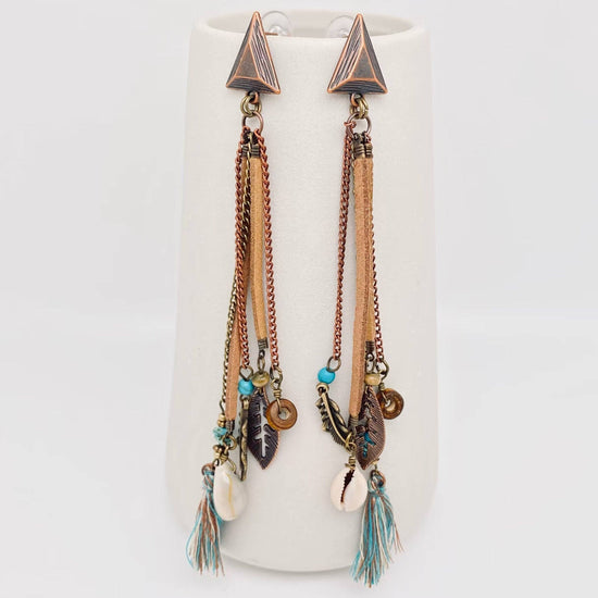 Triangle Dangle Leather & Turquoise Bohemian Earrings