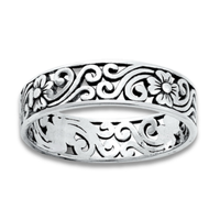 Silver Flower Filigree Band (Size 7)