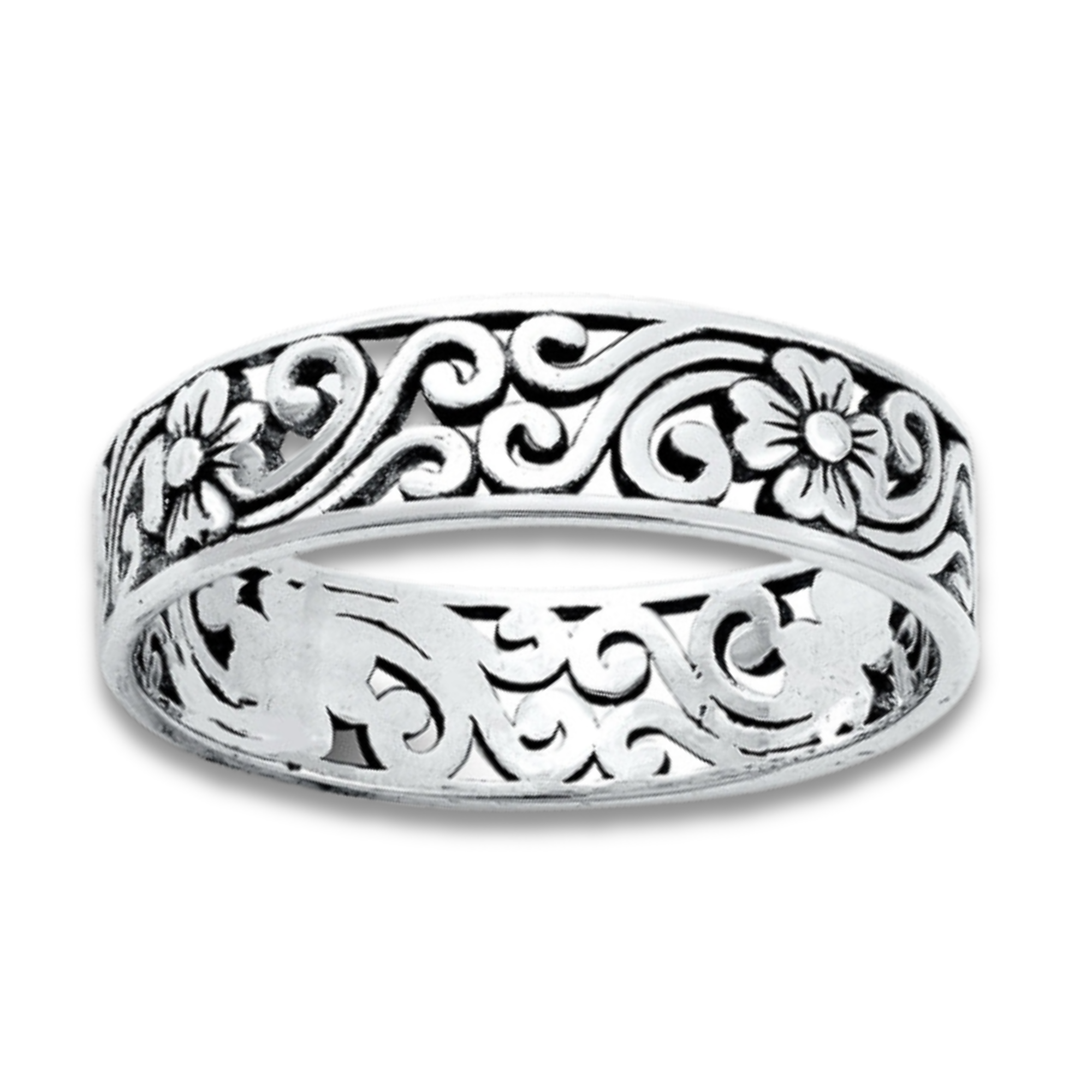 Silver Flower Filigree Band (Size 7)