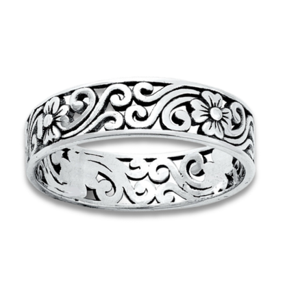 Silver Flower Filigree Band (Size 10)