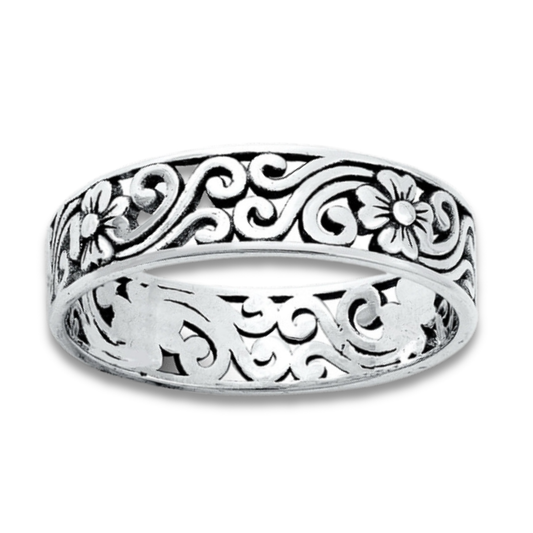 Silver Flower Filigree Band (Size 10)