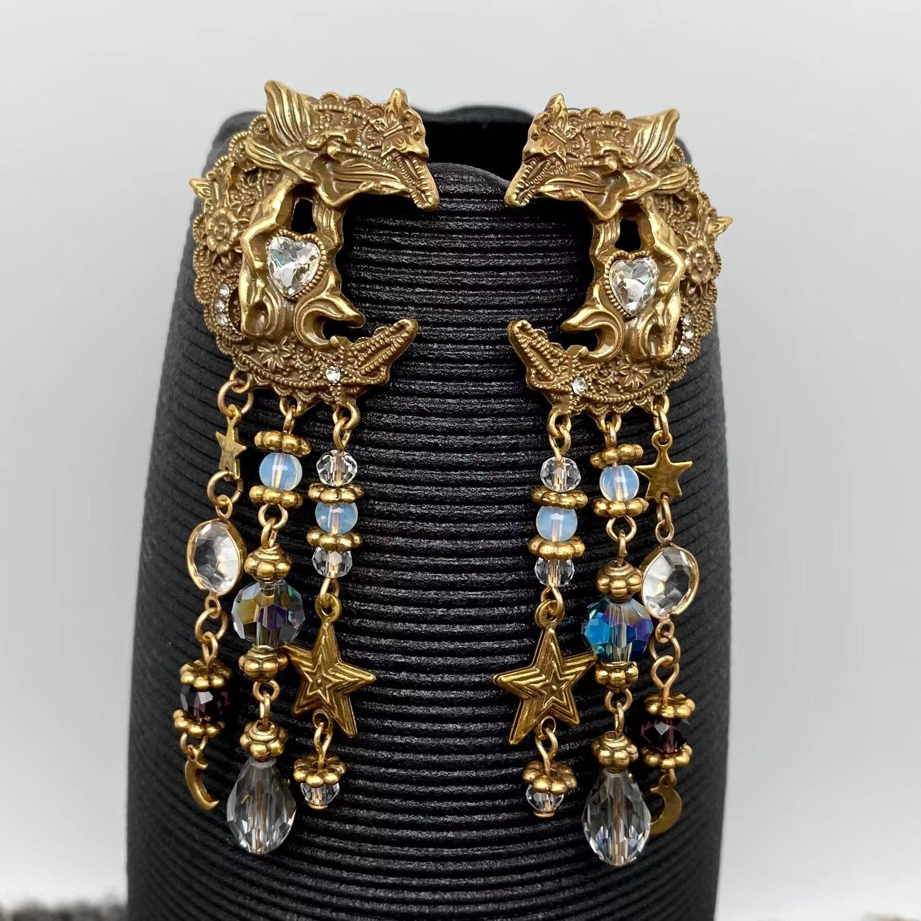 Fairy & Moon Dangling Earrings with 3 pillars of Stars