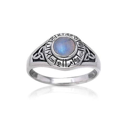 Zodiac Wheel with Moonstone Center & Celtic Knot Ring (Size 11)