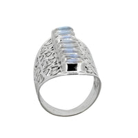 Extra Long Moonstone Ring Stacked in 8 Gemstones, set in Filigree Silver