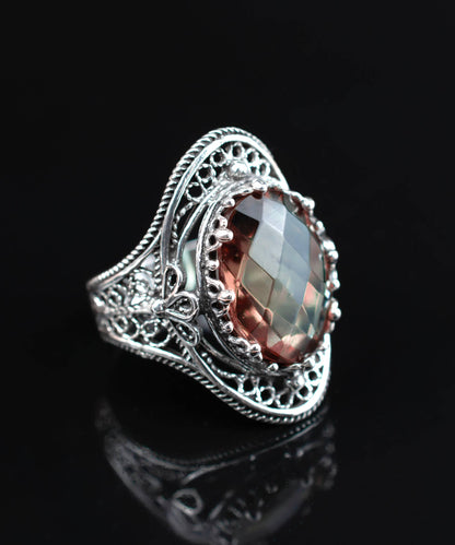 Alexandrite Gemstone Sterling Filigree Ring (Size 6.5)