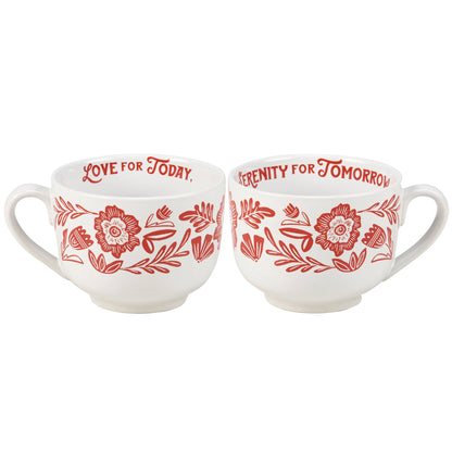 Folk Art Tea Cup - "Love For Today, Serenity For Tomorrow"