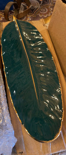 Incense Burner - Gold Trimmed Green Leaf Ceramic