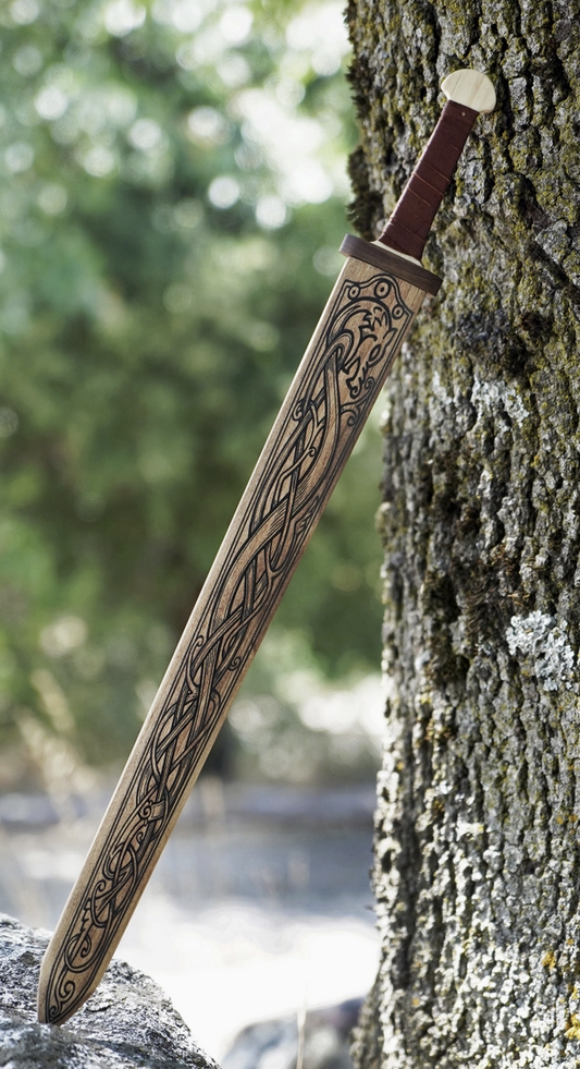 Mini Wooden Viking Sword with Norse Motif