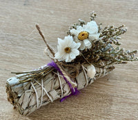 White Sage Sticks Adorned with Dried Flowers