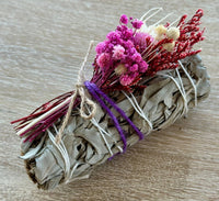 White Sage Sticks Adorned with Dried Flowers