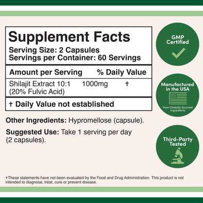 Supplement facts label with green certification badges on a beige background