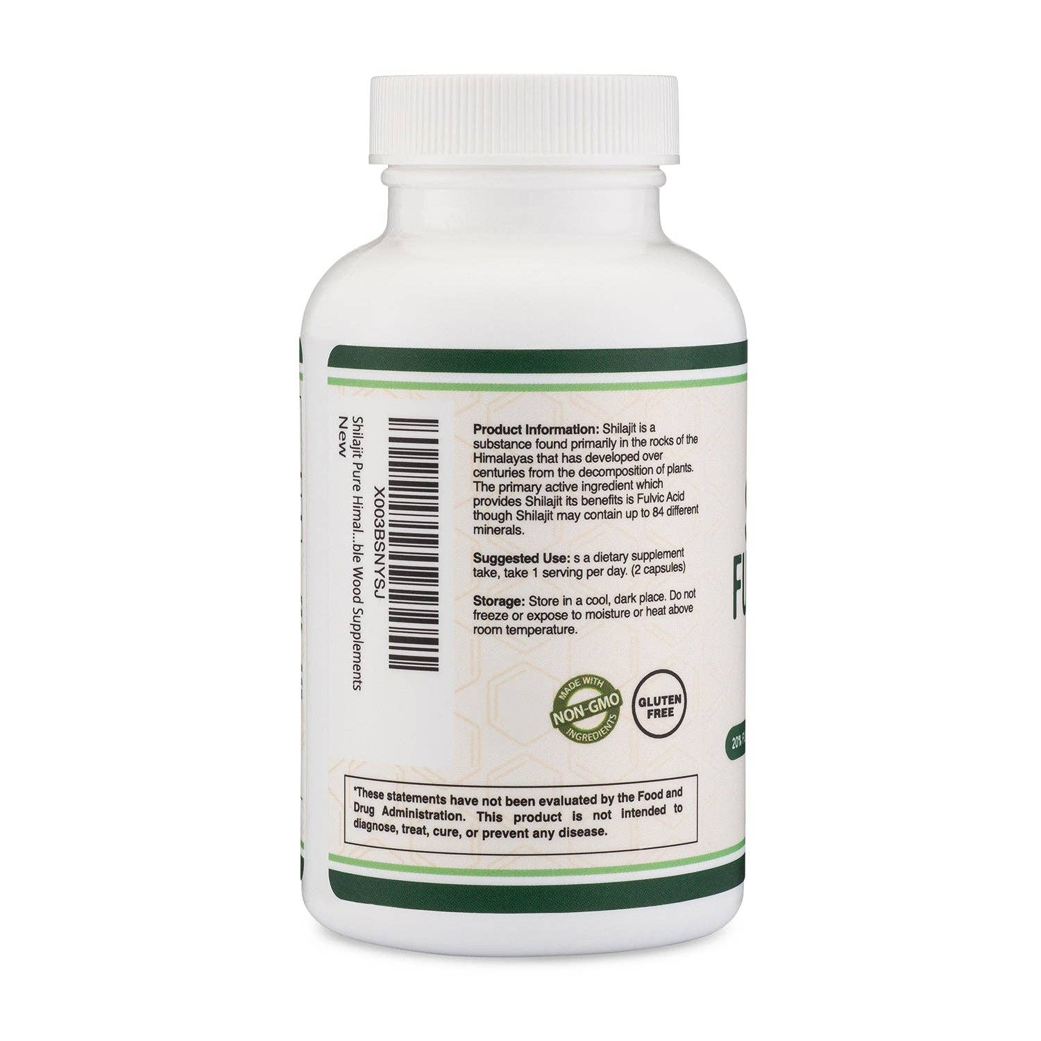 Supplement bottle with label on a white background