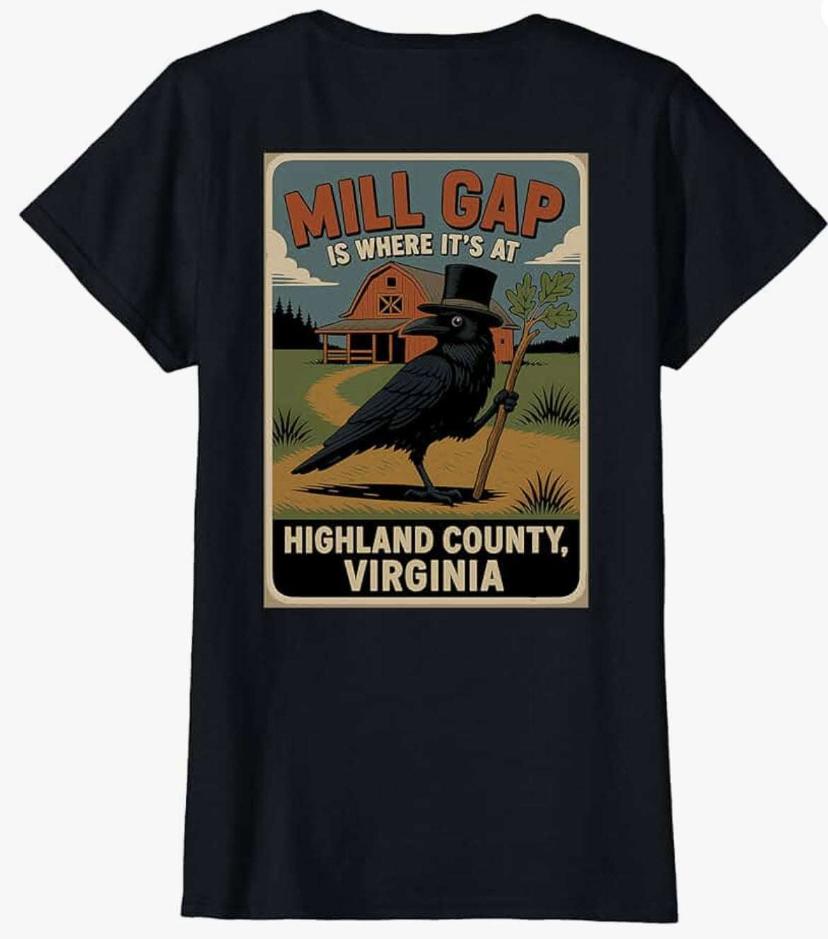 Women's Black t-shirt, Back - Mill Gap, Virginia
