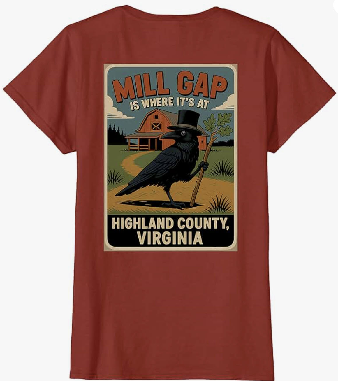 Women's Red t-shirt- Back - Mill Gap, Highland County, Virginia